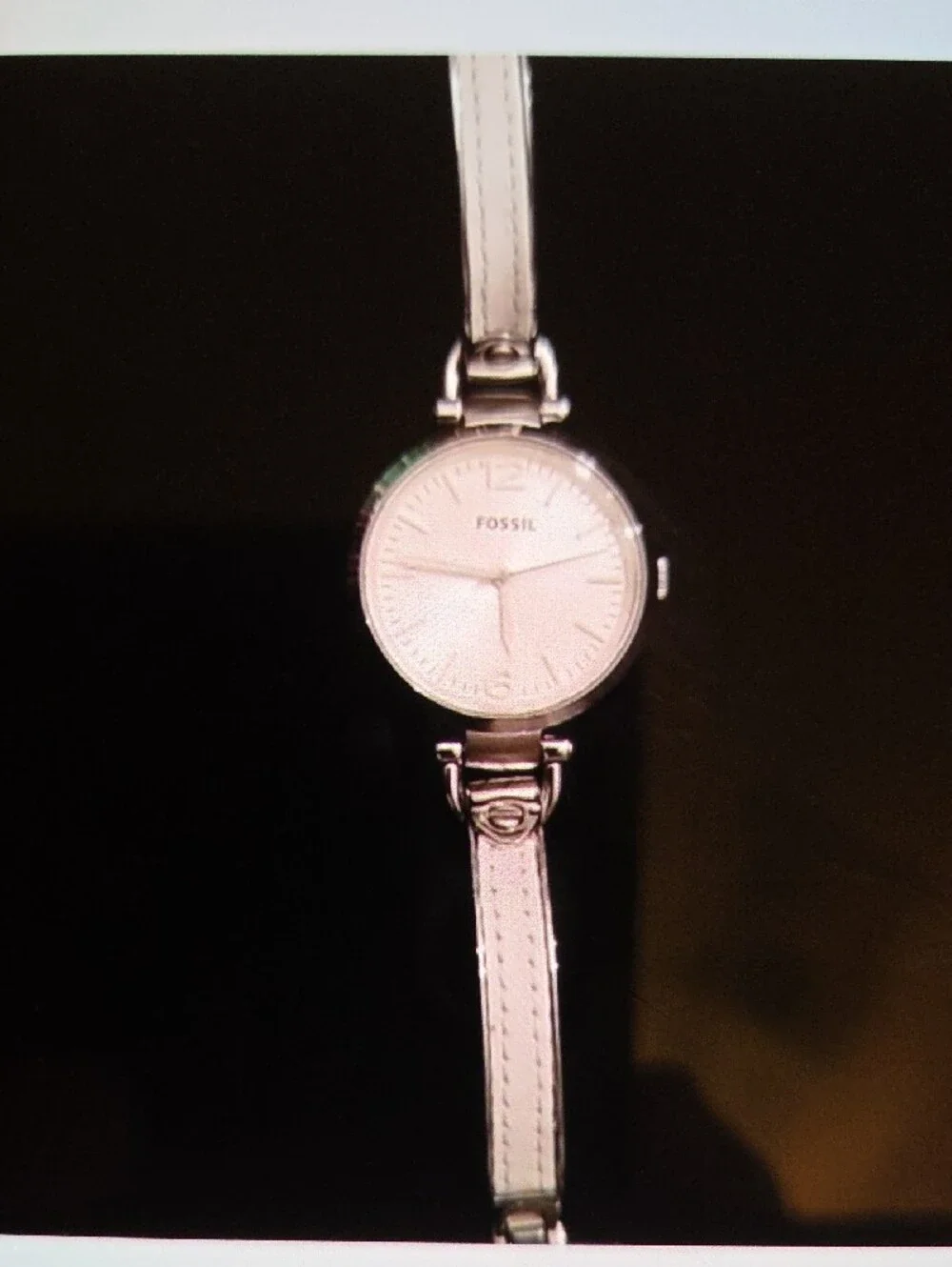 Fossil White Leather Strap Ladies Watch with Silver Case